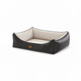 Load image into Gallery viewer, Koala Luxury Square Leatherette & Striped Plush Pet Bed | BLACK