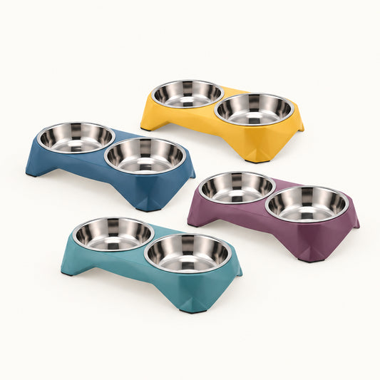 Double Stainless Steel Raised Pet Bowl For Food And Water