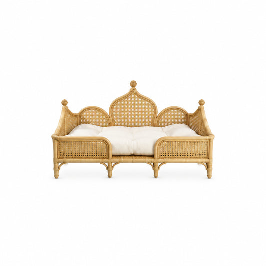 Ornate Princess Daybed-Style Woven Rattan Pet Sofa