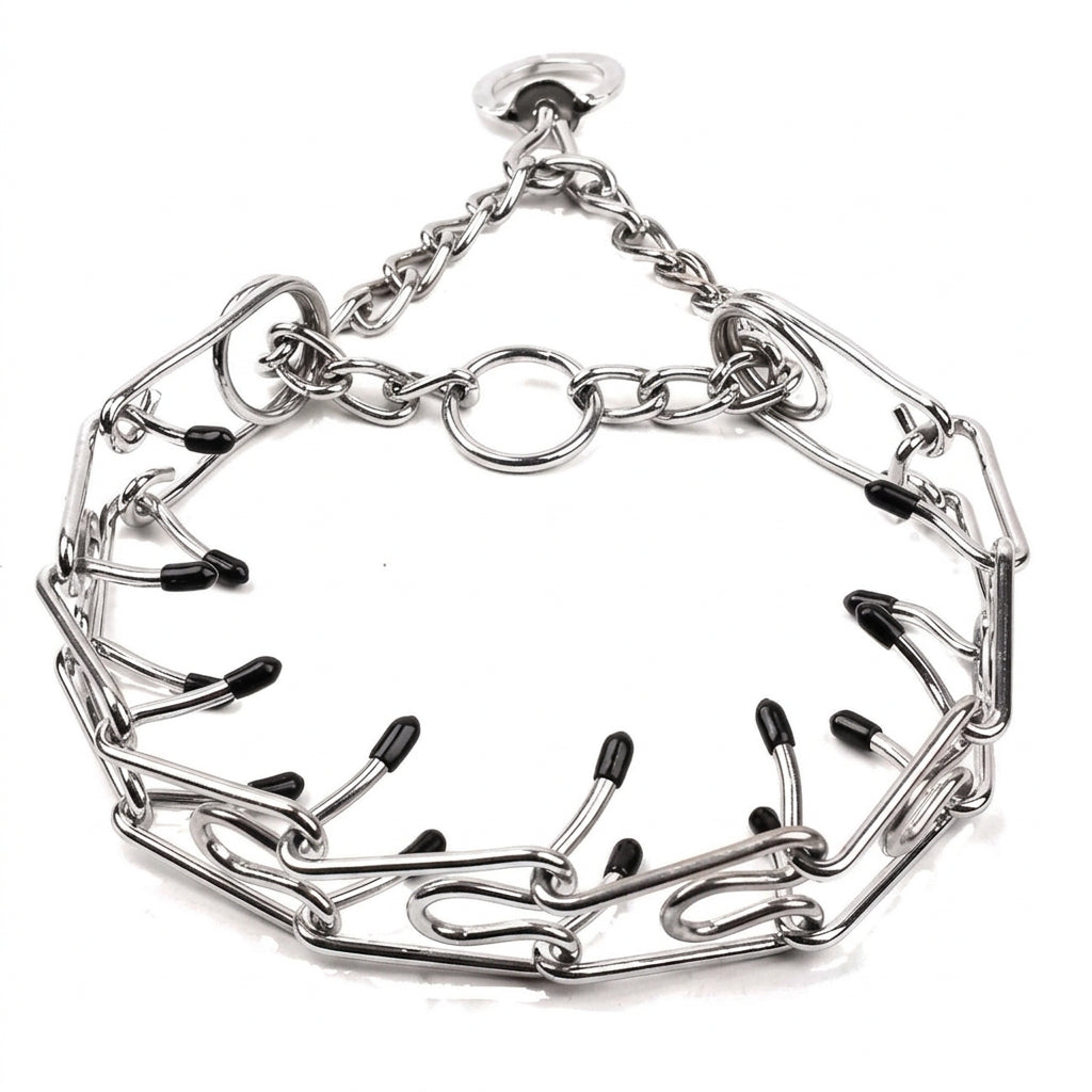 Heavy-Duty Steel Prong Pinch Dog Training Collar with Rubber Comfort Tips