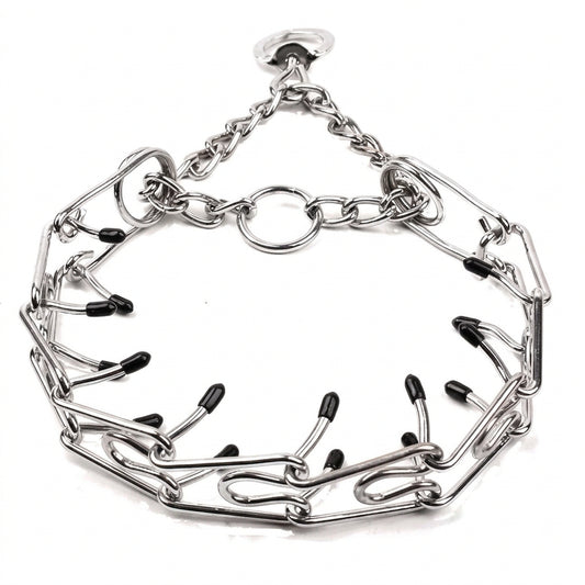 Heavy-Duty Steel Prong Pinch Dog Training Collar with Rubber Comfort Tips