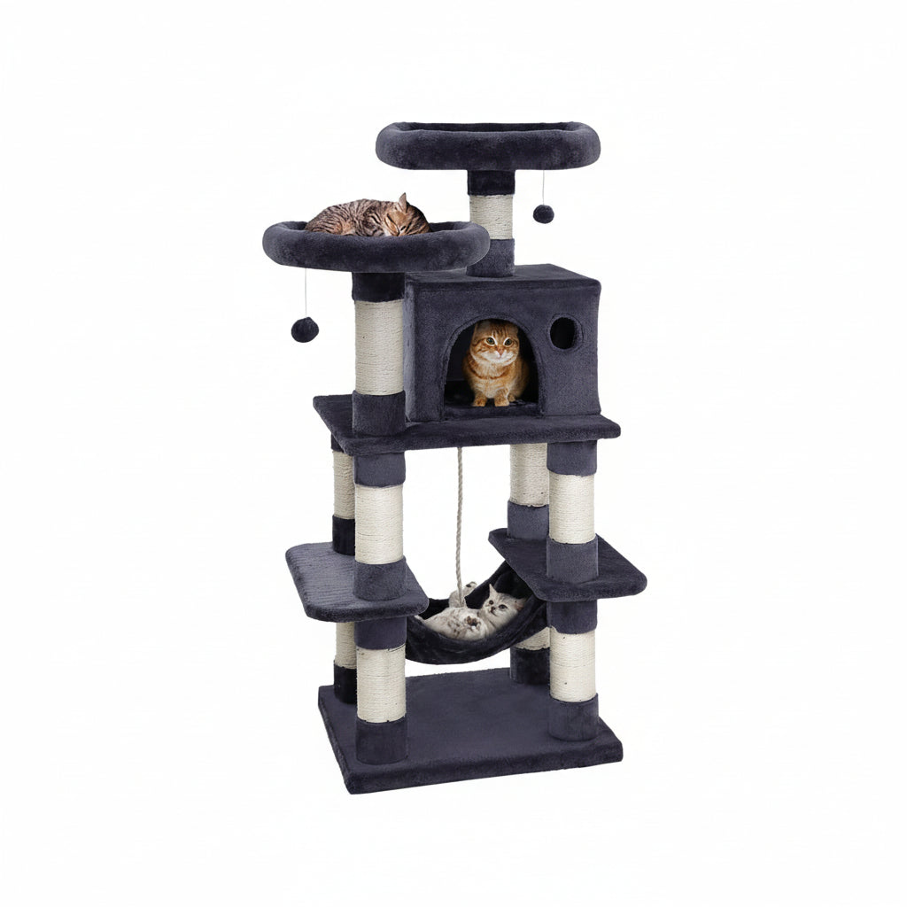 Multi-Level Cat Tree Tower with Dual Perches, Condo, Hammock, and Play Balls