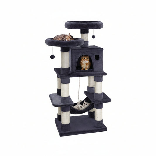 Multi-Level Cat Tree Tower with Dual Perches, Condo, Hammock, and Play Balls