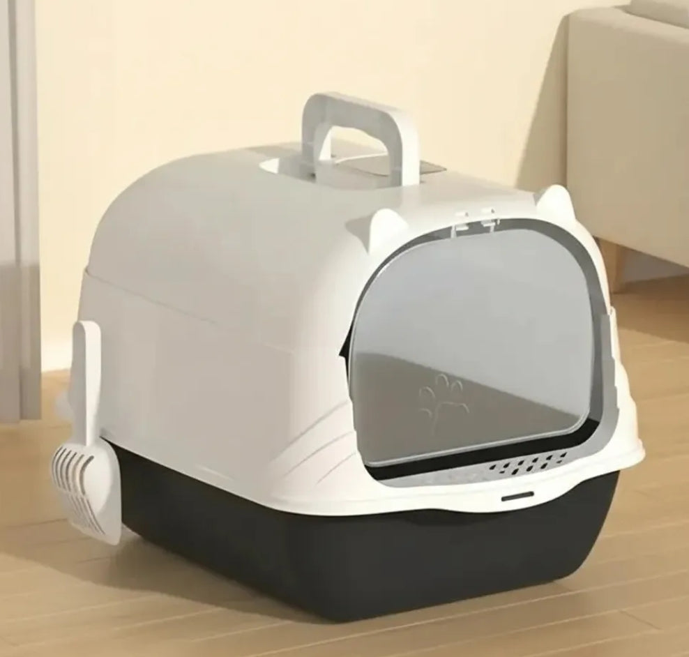 Fully Enclosed Cat Litter Box with Flap Door, Carrying Handle & Scooper