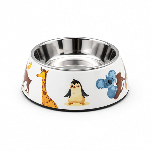 Printed Stainless Steel with Non-Skid Rubber Base Food And Water Bowl