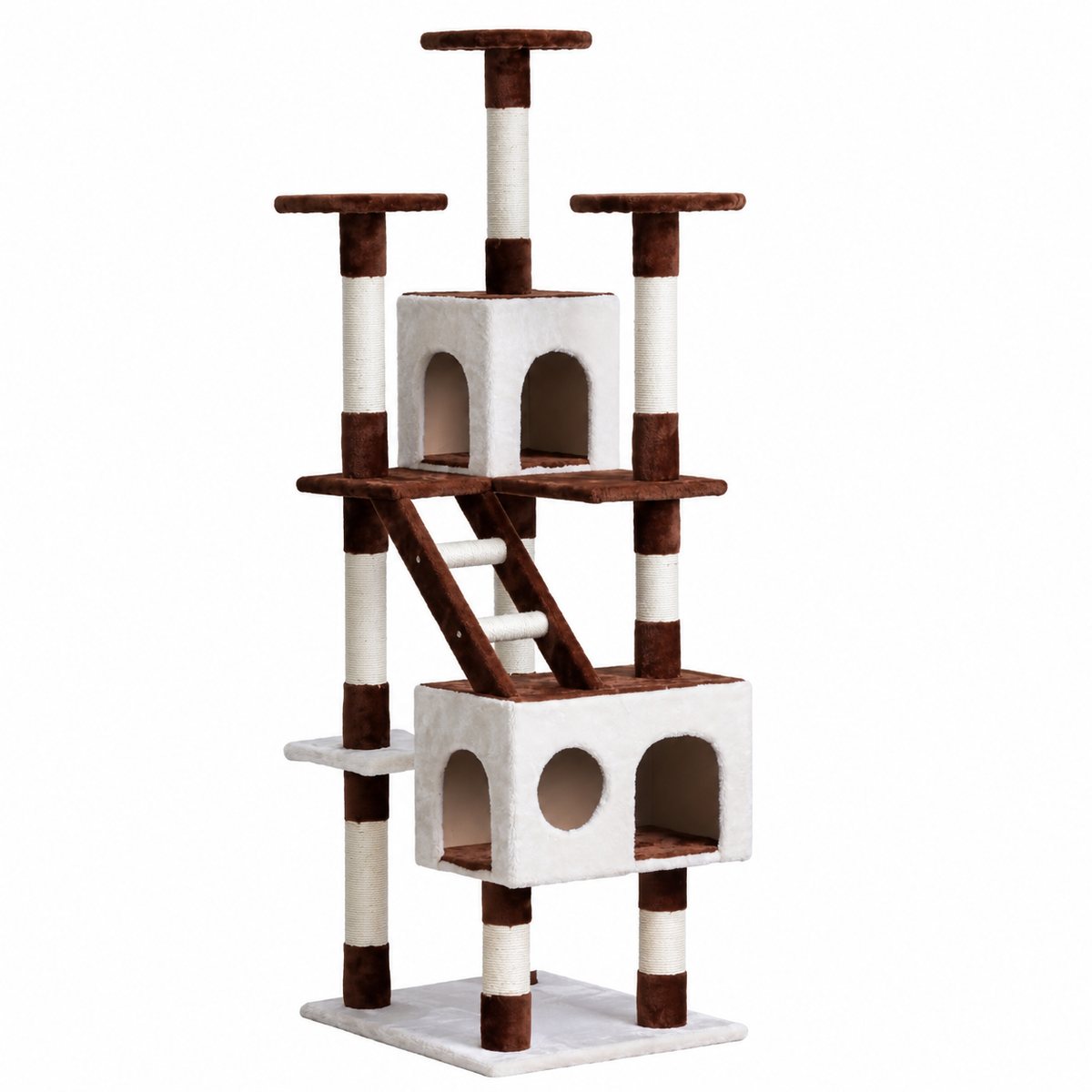 Multi-Level Cat Tree with Double Cat Houses, Scratching Posts, Platforms & Ladder