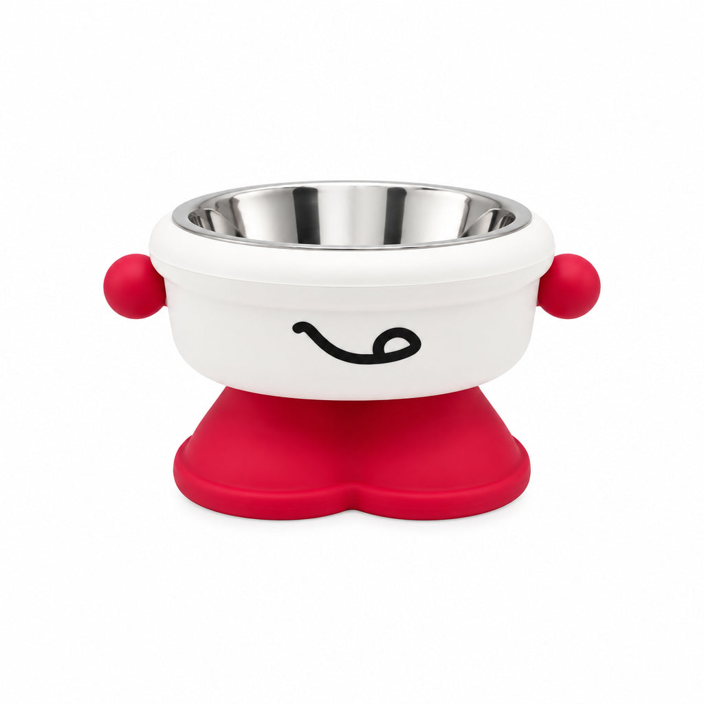 Elevated Round Stainless Steel Pet Bowl with Cute Face Stand