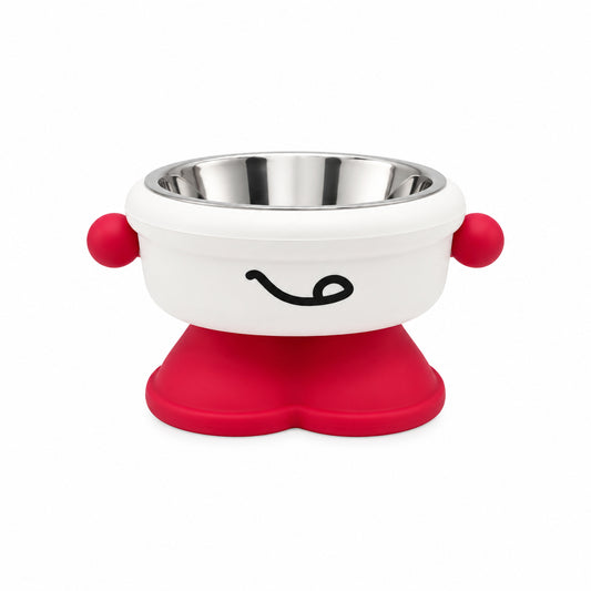 Elevated Round Stainless Steel Pet Bowl with Cute Face Stand