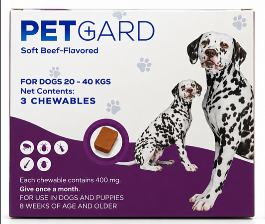 PETGARD Soft Beef-Flavored Fluralaner Chewables for Dogs 20–40 kg – 3 Chewables