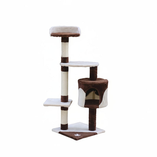 Multi-Level Cat Tree Tower with Perch Bed, Cylindrical Condo, and Paw Print Base