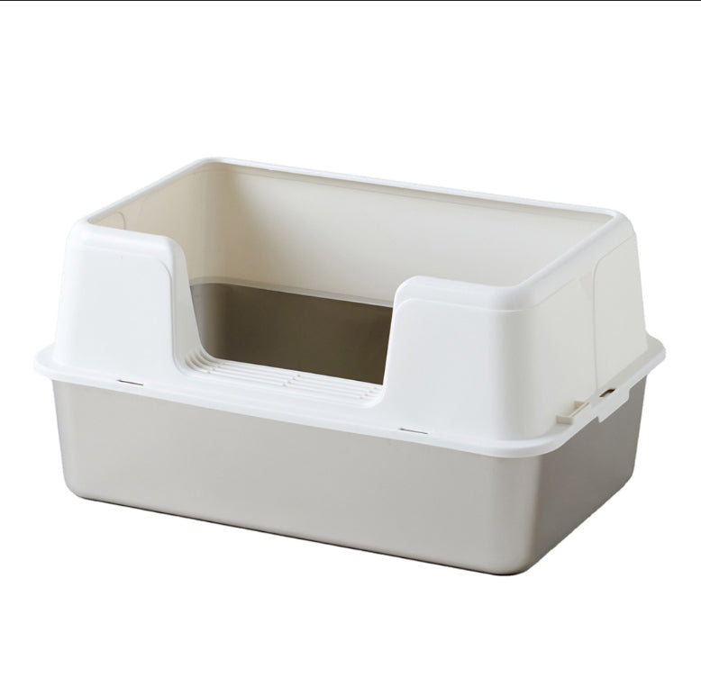 Semi-Enclosed High-Shield Open-Top Cat Litter Box with Built-In Litter Trapping Threshold