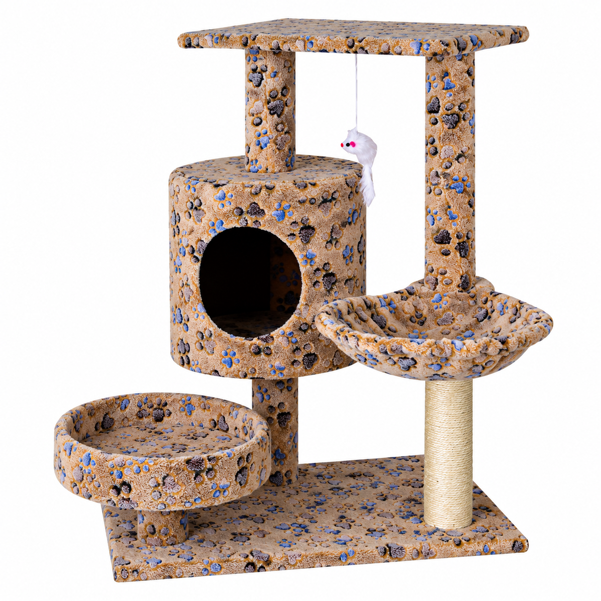 Multi-Level Cat Tree with Condo, Hammock Beds, Scratching Post & Hanging Mouse Toy