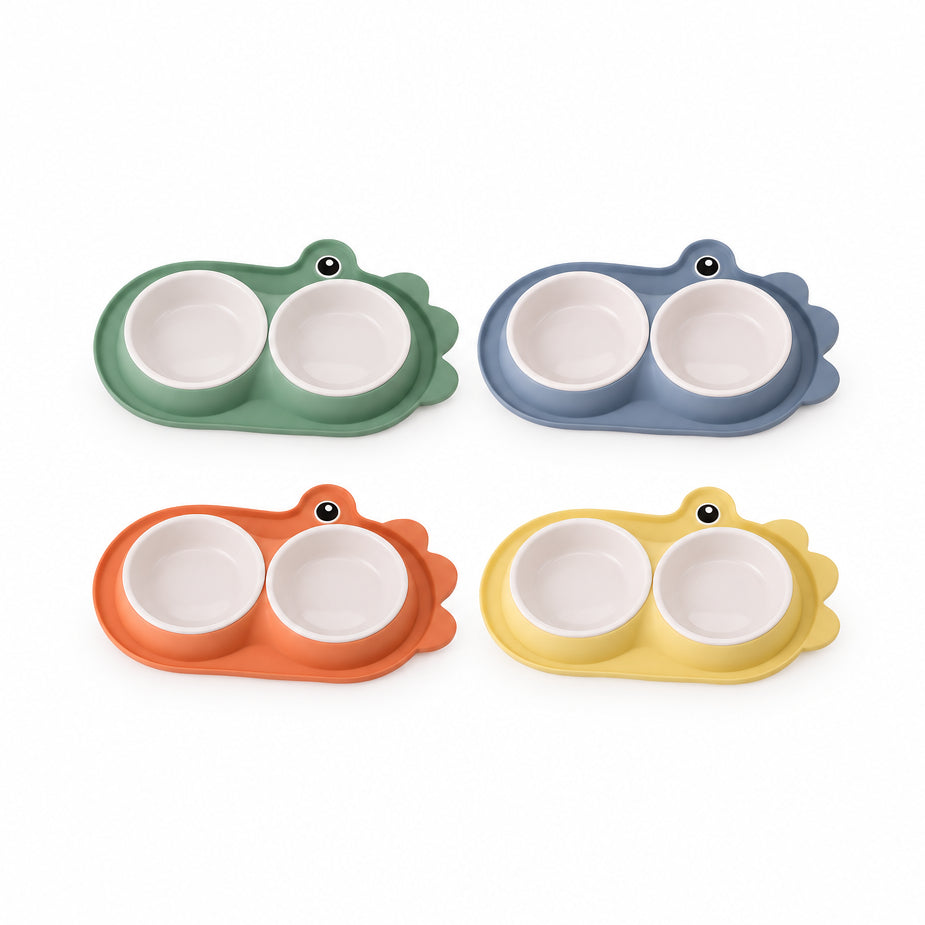 Double Plastic Pet Bowl For Food And Water
