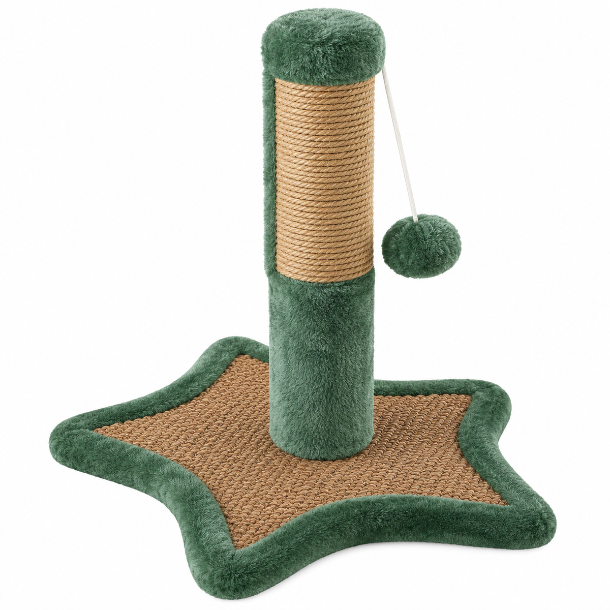 Star-Shaped Cat Scratching Post with Dangling Pom-Pom Toy