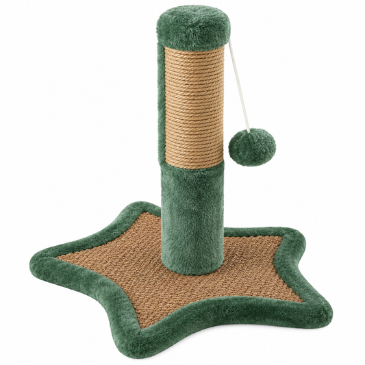 Star-Shaped Cat Scratching Post with Dangling Pom-Pom Toy