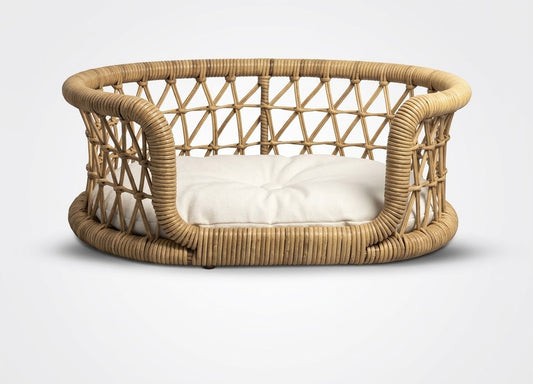 Open-Top Oval Woven Rattan Pet Bed