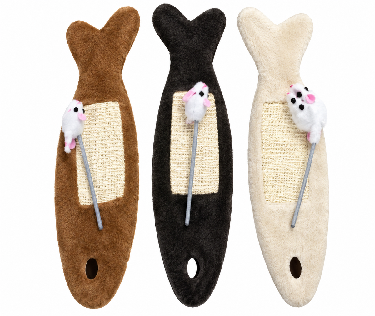 Fish-Shaped Wall-Hanging Cat Scratching Pad with Interactive Mouse Toy