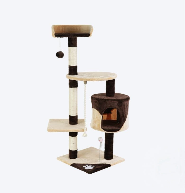 Multi-Level Cat Tree with Cat Condo, Scratching Posts, Platforms & Hanging Toys