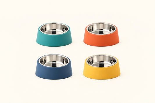 Tilted Stainless Steel Pet Bowl with Round Slanted Base