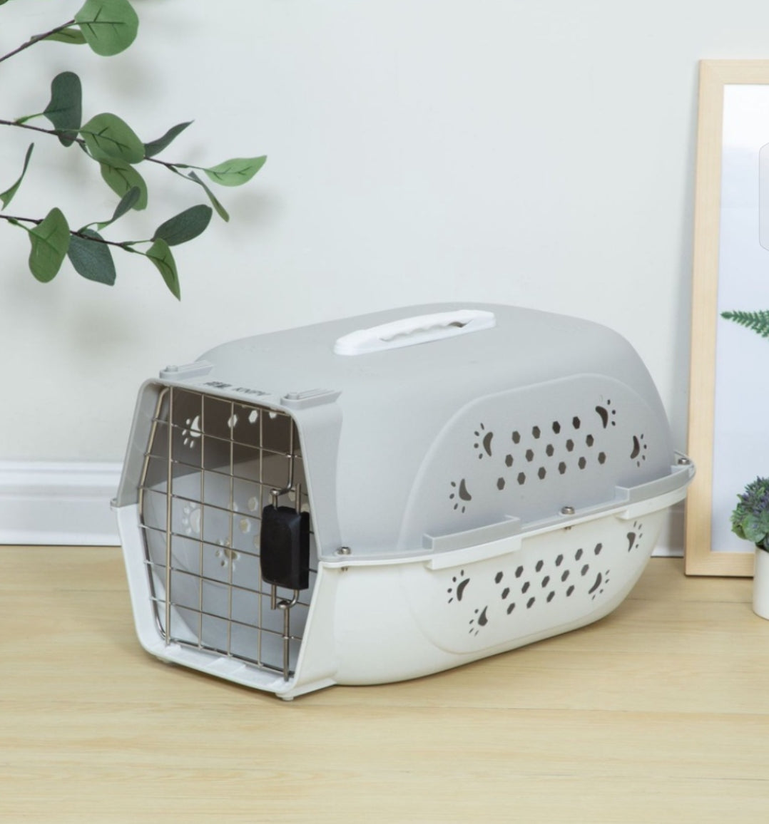Paw Print Pet Carrier with Metal Door