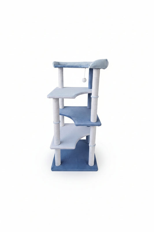 Space-Saving Corner Multi-Tier Sky Blue Cat Tree Tower with Sisal Posts