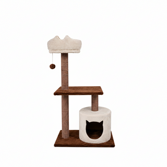 Multi-Level Cat Tree Tower with Crown Lookout Bed, Cat-Shaped Condo, and Dangling Toy
