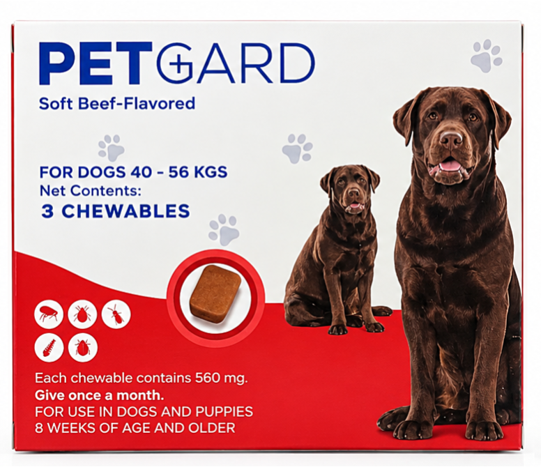 PETGARD Soft Beef-Flavored Fluralaner Chewables for Dogs 40–56 kg – 3 Chewables