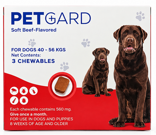 PETGARD Soft Beef-Flavored Fluralaner Chewables for Dogs 40–56 kg – 3 Chewables