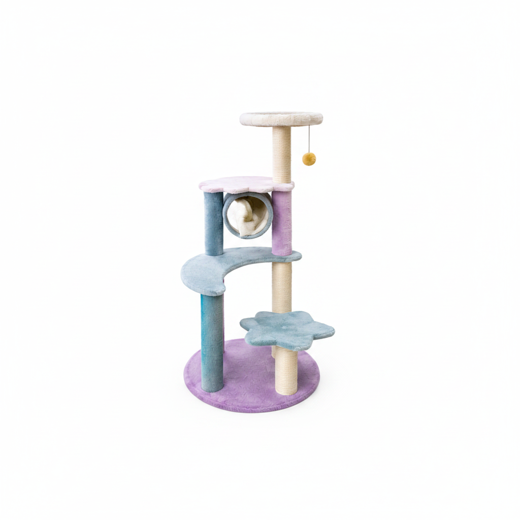 Multi-Level Pastel Bloom Cat Tree Tower with Tunnel & Scratching Posts
