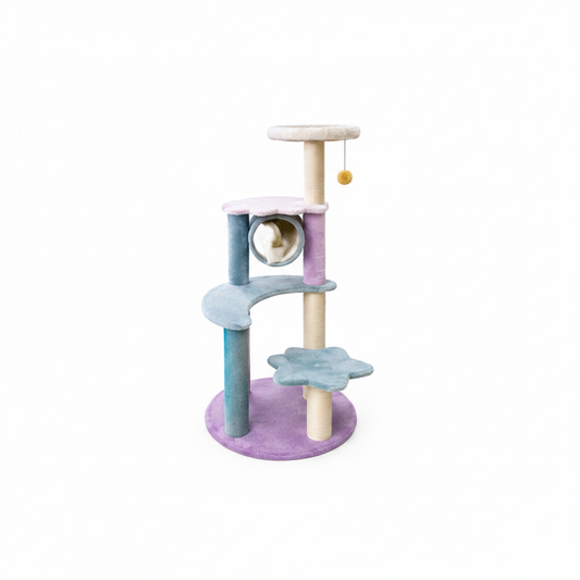 Multi-Level Pastel Bloom Cat Tree Tower with Tunnel & Scratching Posts