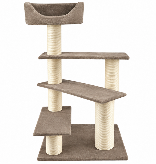 Multi-Tiered Cat Tree Tower with Elevated Lookout Bed and Staggered Platforms