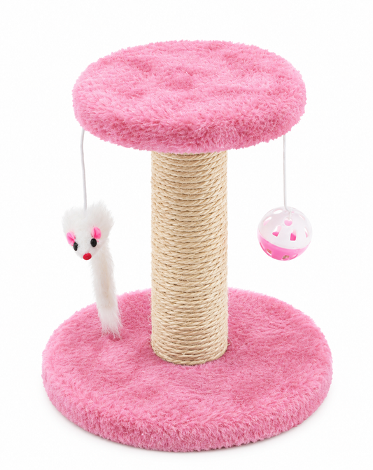 Compact Cat Scratching Post with Round Perch & Hanging Interactive Toys