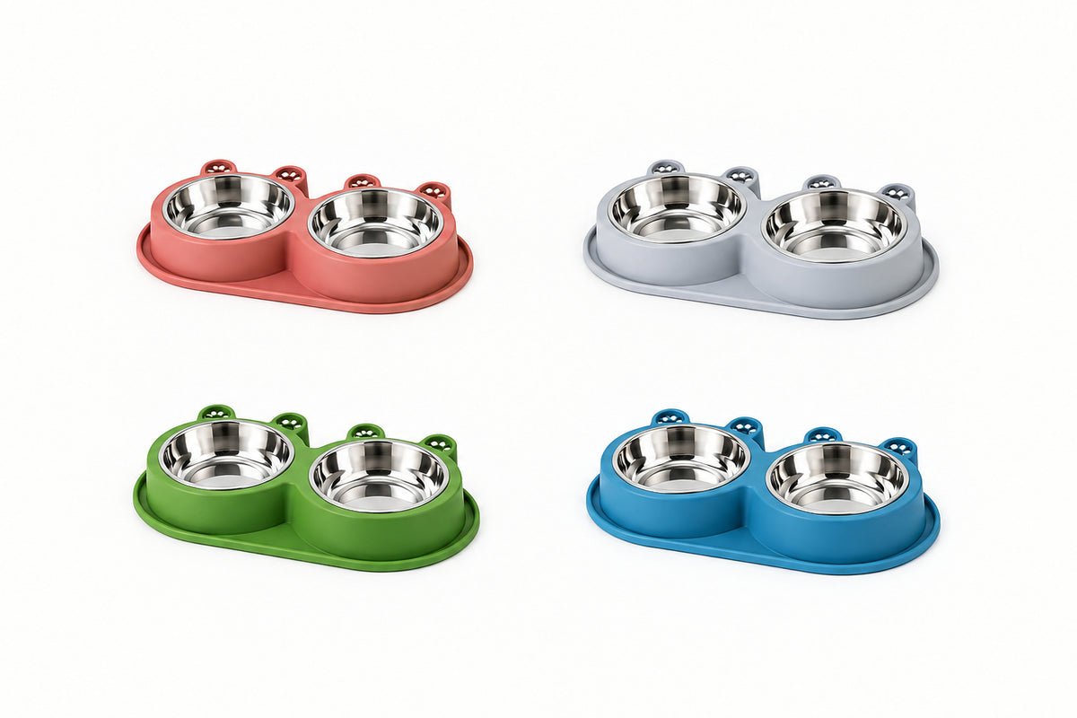 Double Stainless Steel Pet Bowl with Non-Spill Base