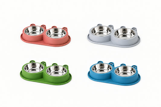 Double Stainless Steel Pet Bowl with Non-Spill Base