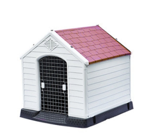 Outdoor Plastic Dog Kennel House with Metal Door Shingle Roof