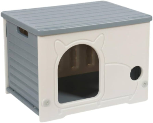 Indoor Plastic Cat Shelter House & Enclosed Pet Cave Bed with Flat Top