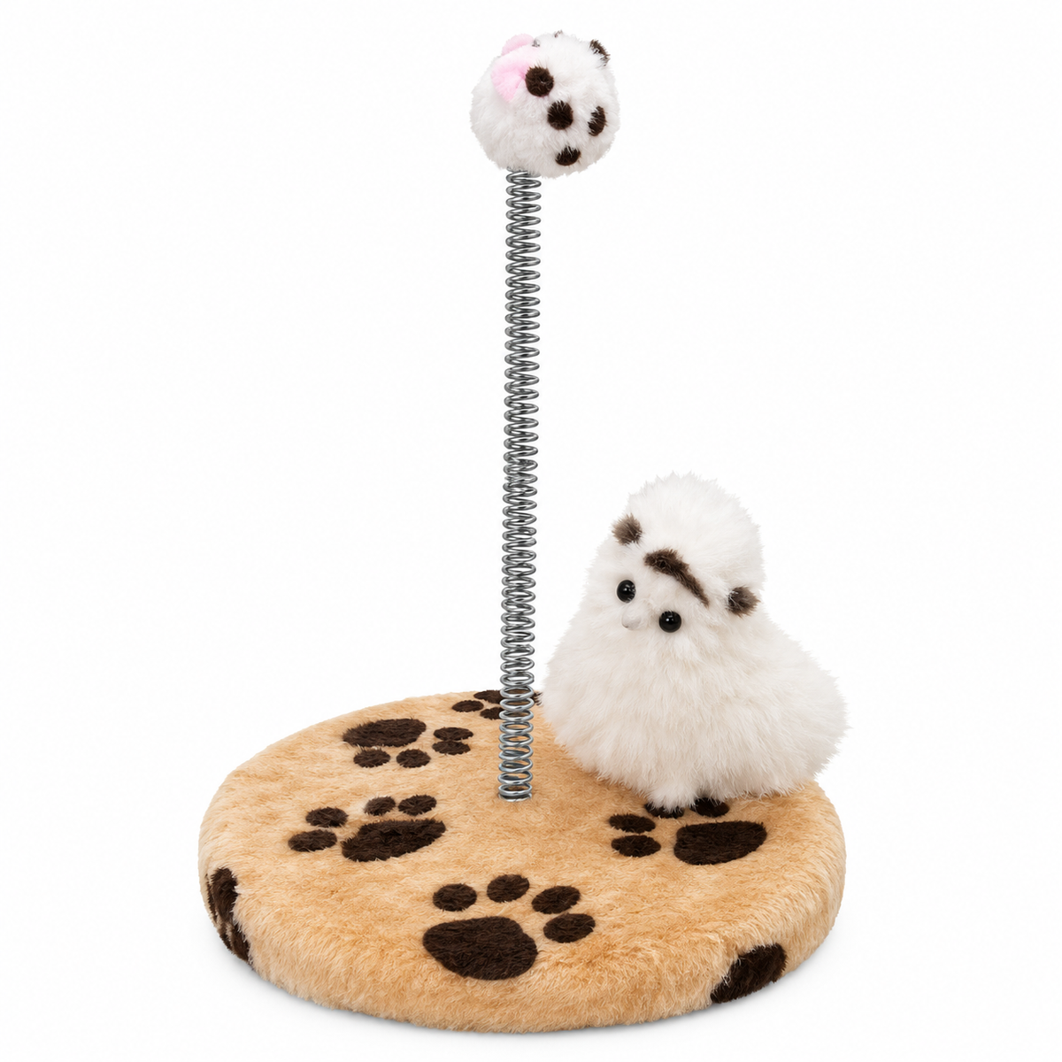 Interactive Spring Cat Toy & Scratcher Base with Paw Print Pattern