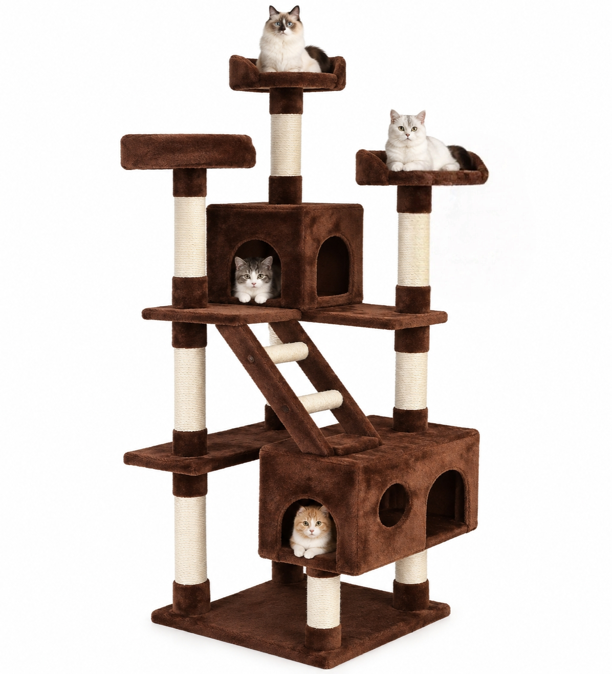 Large Multi-Level Cat Tree Tower with Dual Condos, Climbing Ladder & Elevated Perches