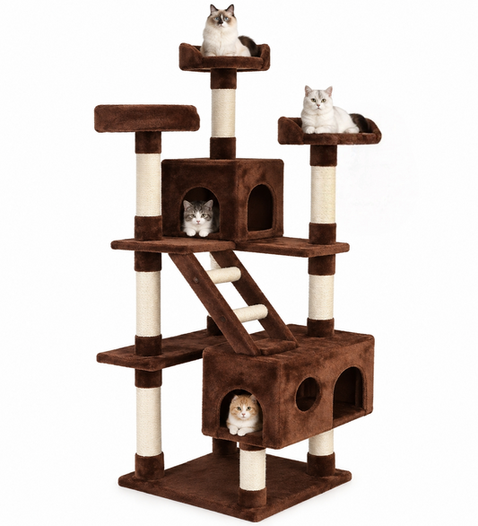 Large Multi-Level Cat Tree Tower with Dual Condos, Climbing Ladder & Elevated Perches