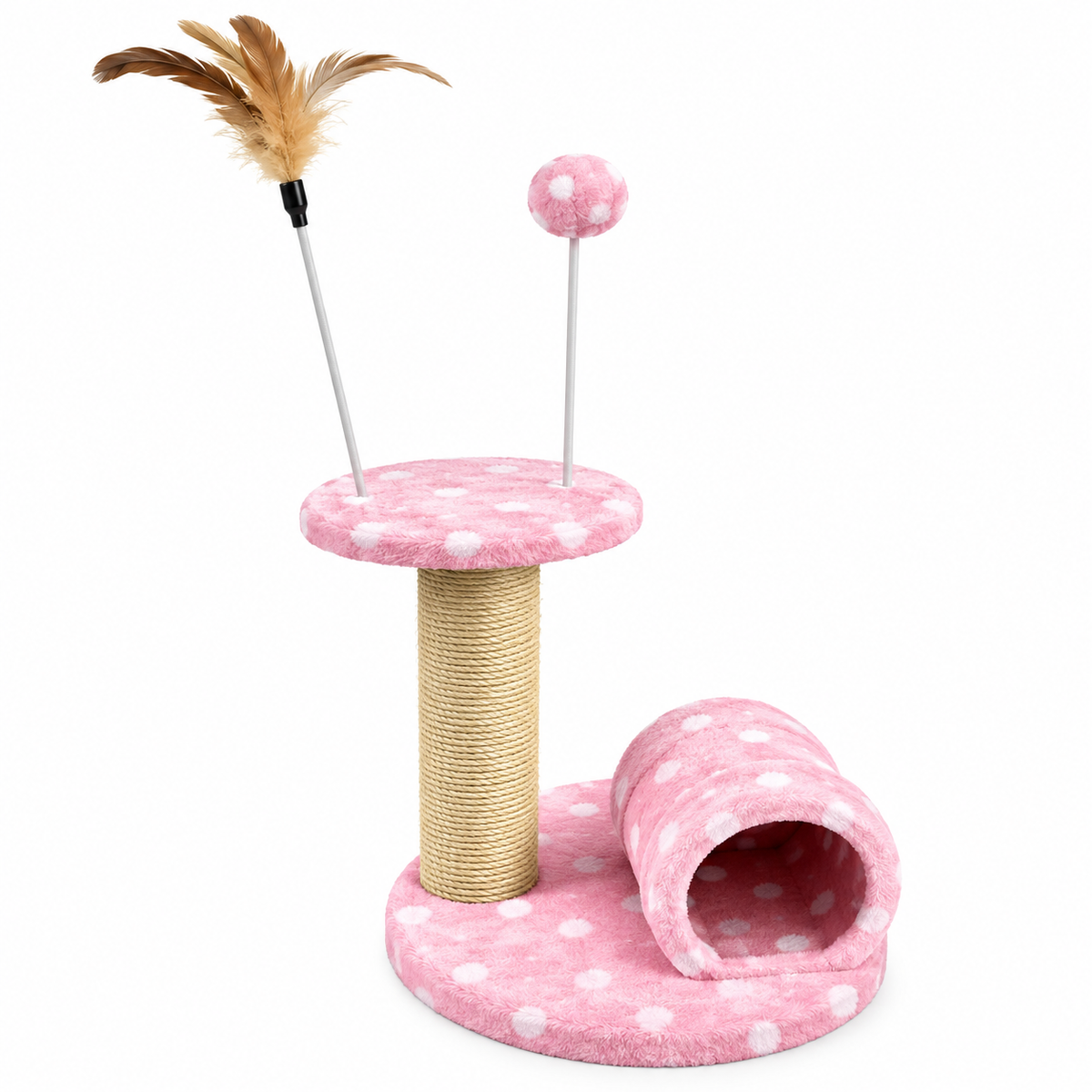 Compact Cat Scratching Post with Tunnel Hideaway and Interactive Toys