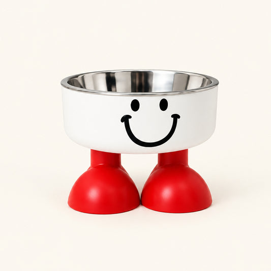 Elevated Stainless Steel Pet Bowl with Smiley Face Feet Stand