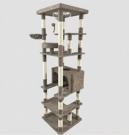 Ultra-Tall Grey Luxury Multi-Level Cat Tree Tower with Clear Capsule & Hammock