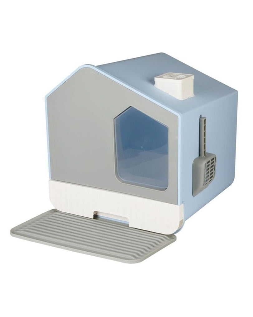 House-Shaped Enclosed Cat Litter Box with Litter Mat & Scoop