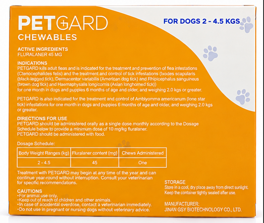 PETGARD Soft Beef-Flavored Fluralaner Chewables for Dogs 2–4.5 kg – 3 Chewables