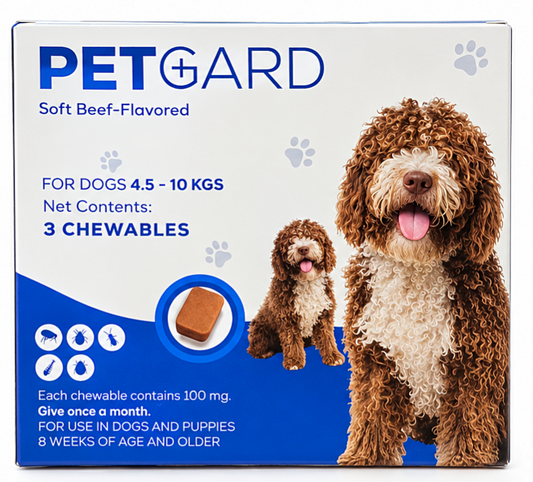 PETGARD Soft Beef-Flavored Fluralaner Chewables for Dogs 4.5–10 kg – 3 Chewables