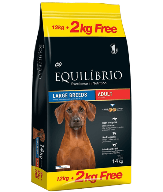 Equilibrio - Large Breed, Adult Dry Dog Food With Poultry 12Kg+2Kg