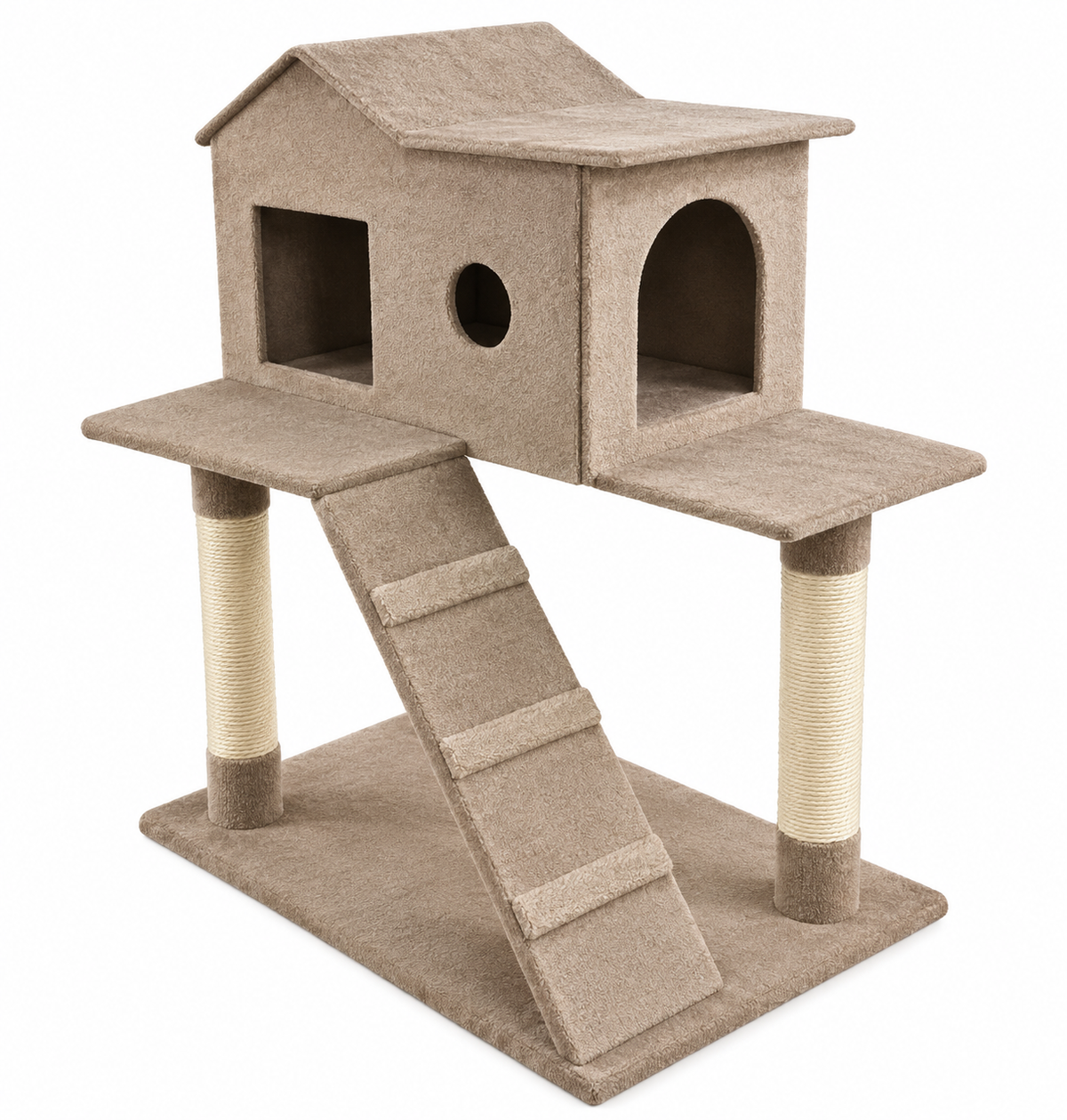 Two-Story House Cat Tree Activity Center with Ramp and Scratching Posts
