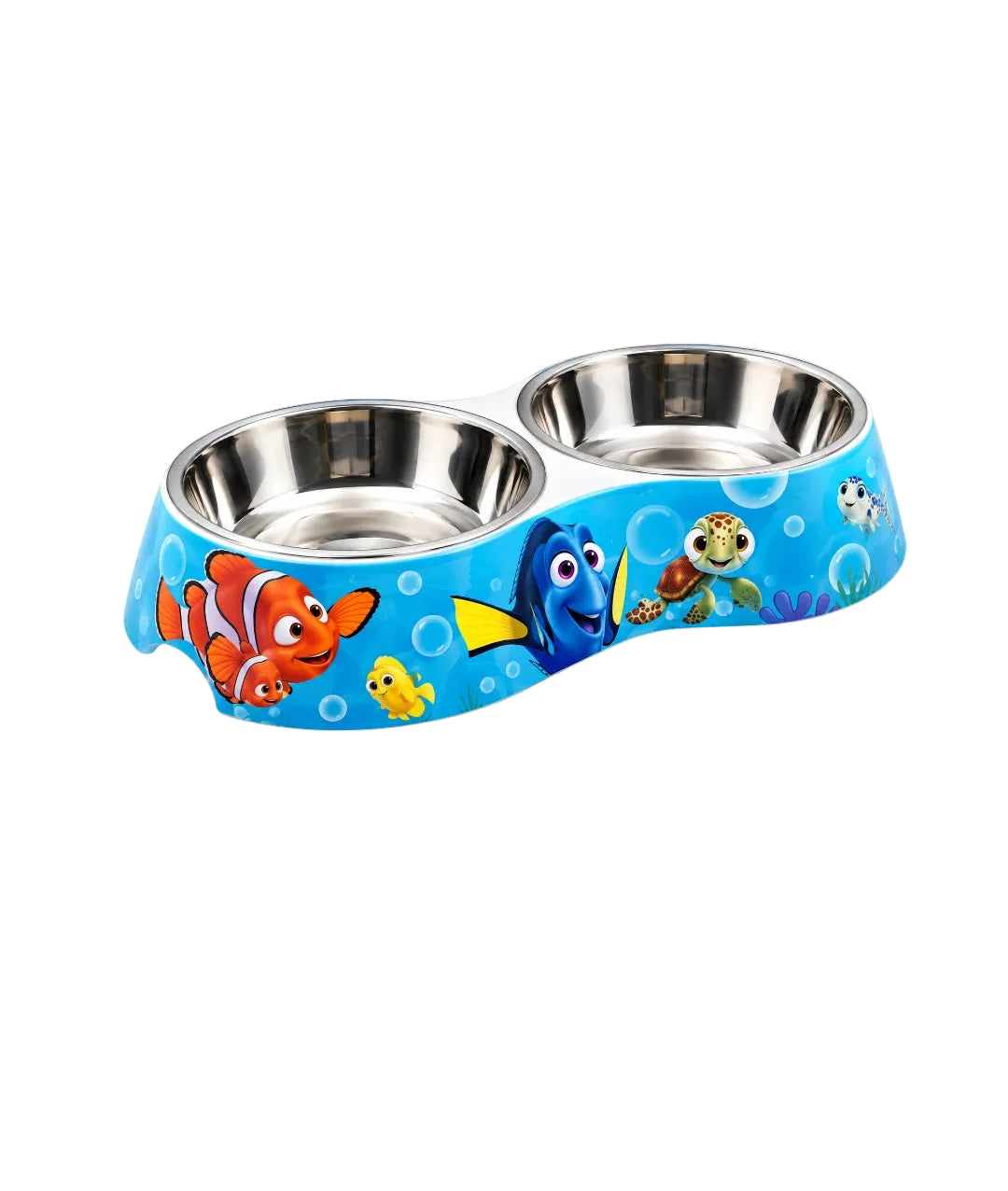 Double Stainless Steel Set with Printed Melamine Stand Food And Water Bowl