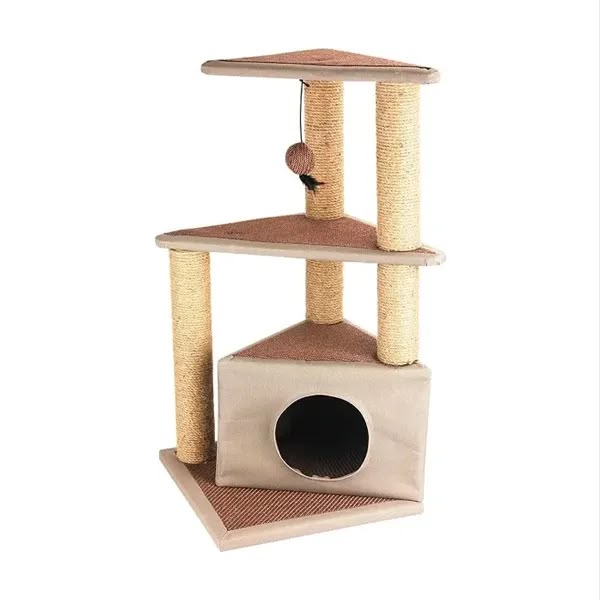Triangular Corner Cat Tree Tower with Condo, Perches, and Scratching Posts