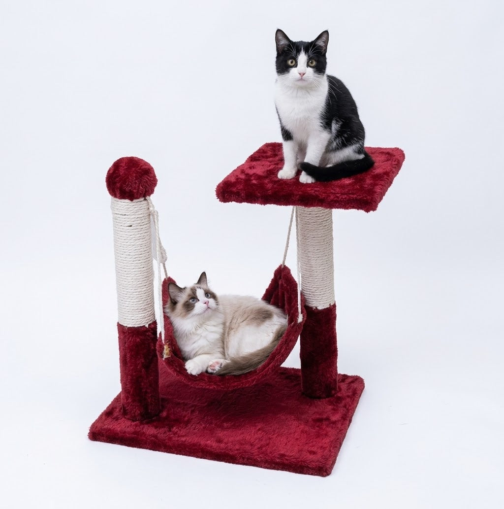 Compact Cat Tree with Hanging Hammock Bed, Sisal Scratching Posts & Top Perch